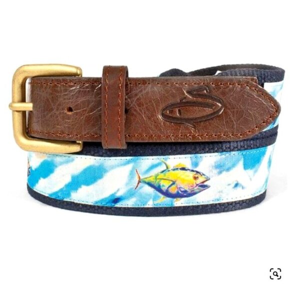 NEW! Nautical Tuna Fish Ribbon Golf Tennis Belt LEVELWEAR Cotton & 100% Leather - Picture 1 of 1